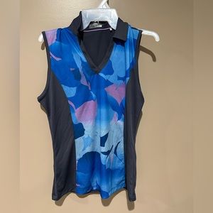 Women’s Vneck golf sleeveless shirt. Grey, blue and purple  size sm, med, Lg.